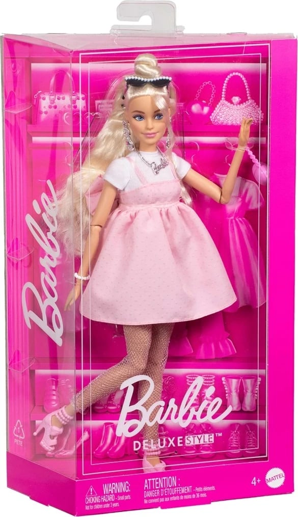 Kukull mode Barbie Deluxe Style #3, MATTEL, 1282971, fustan rozë pastel me fjongo të madhe, flokë të verdha