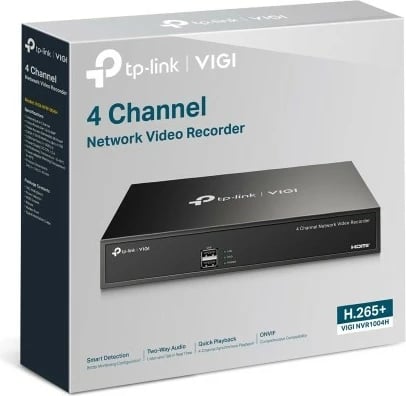 Regjistrues video rrjeti TP-Link VIGI NVR1004H, 4 kanale, 3840 x 2160 piksel, ngjyrë e zezë