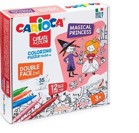 Puzzle ngjyrosës Carioca 2-në-1 "Magical Princess" 35 copë, 70x35cm, me markerë Puzzle ngjyrosës Carioca 2-në-1 "Magical Princess" 35 copë, 70x35cm, me markerë