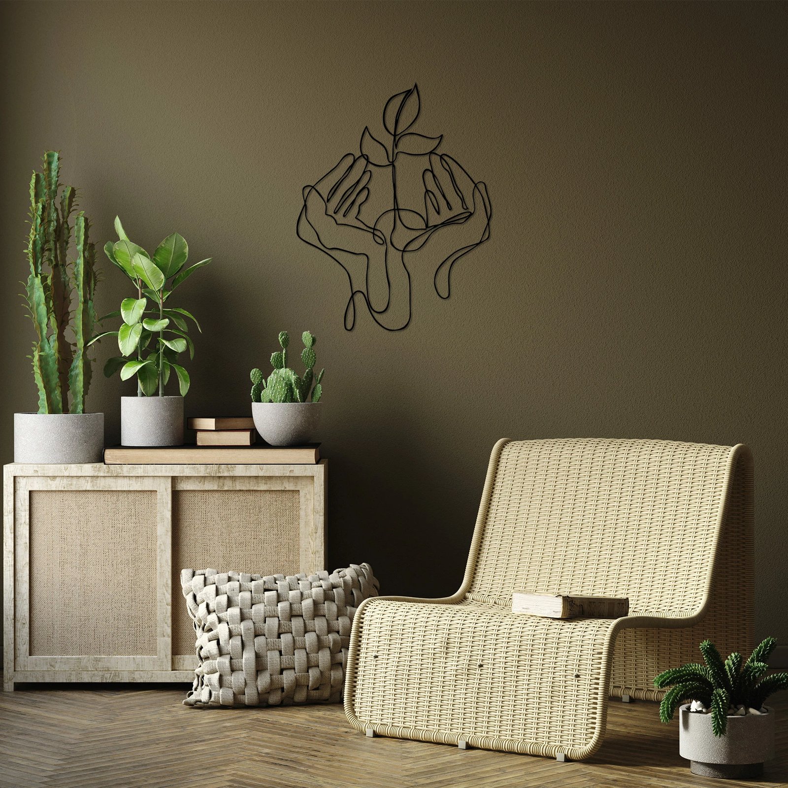 Aksesor dekorativ metalik për mur, Wallity, Sprout Greening in My Palm