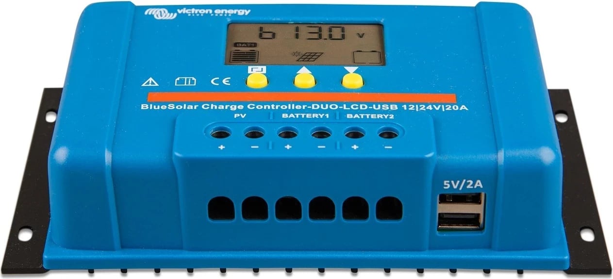 Kontrollues i ngarkimit Victron Energy PWM Duo LCD&USB 12/24V-20A, blu