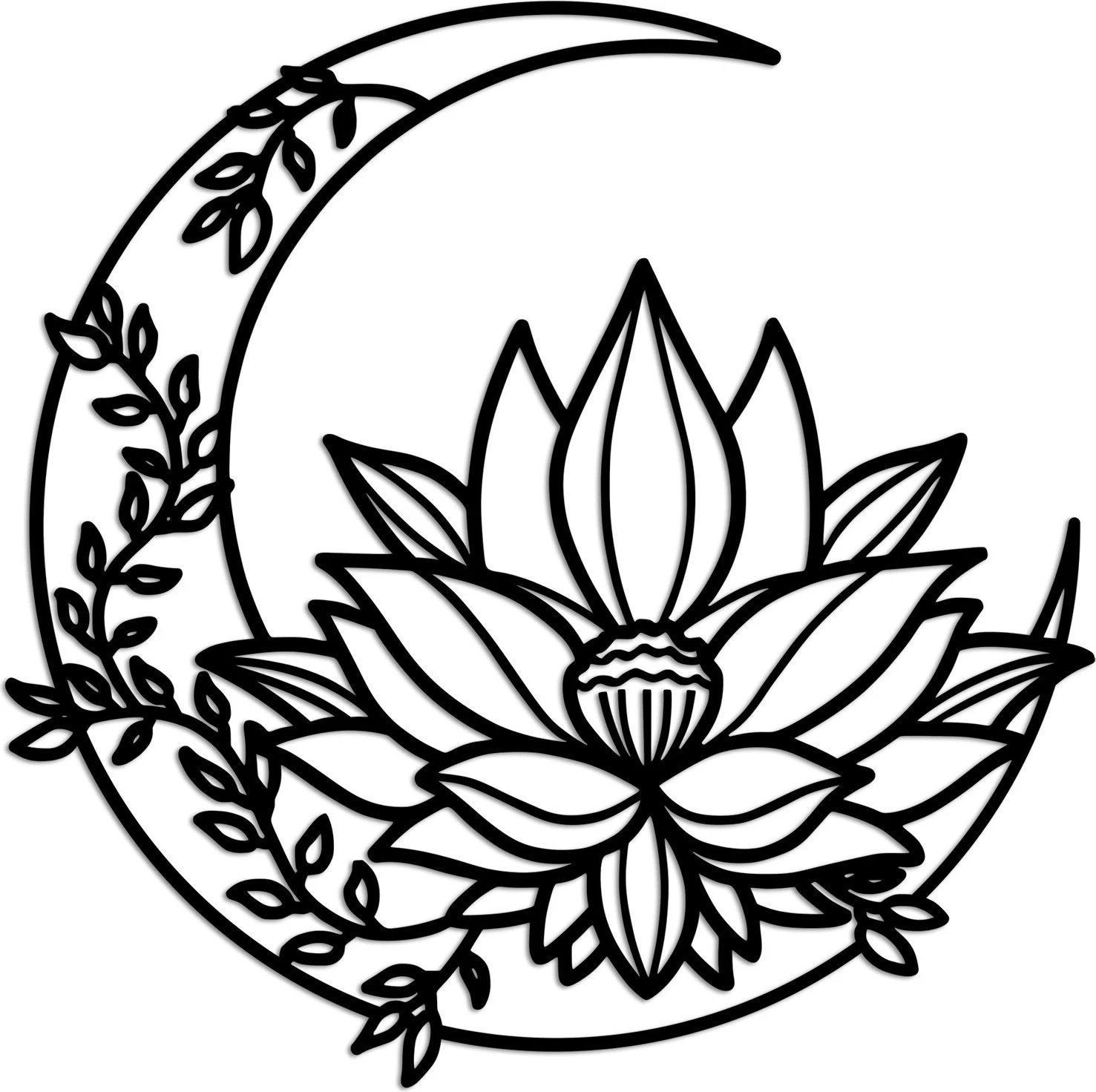 Aksesor dekorativ metalik për mur, Flower Moon, i zi, 70x70cm