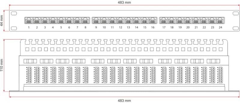 Patch panel ALANTEC PK013, 24 porta, Cat 5e, 1U, i zi