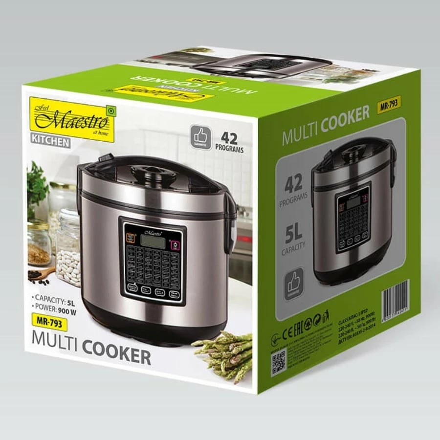 Multicooker Feel-Maestro MR-793, 5 L, 42 programe, 900 W, ekran LCD, i zi/argjendtë Multicooker Feel-Maestro MR-793, 5 L, 42 programe, 900 W, ekran LCD, i zi/argjendtë