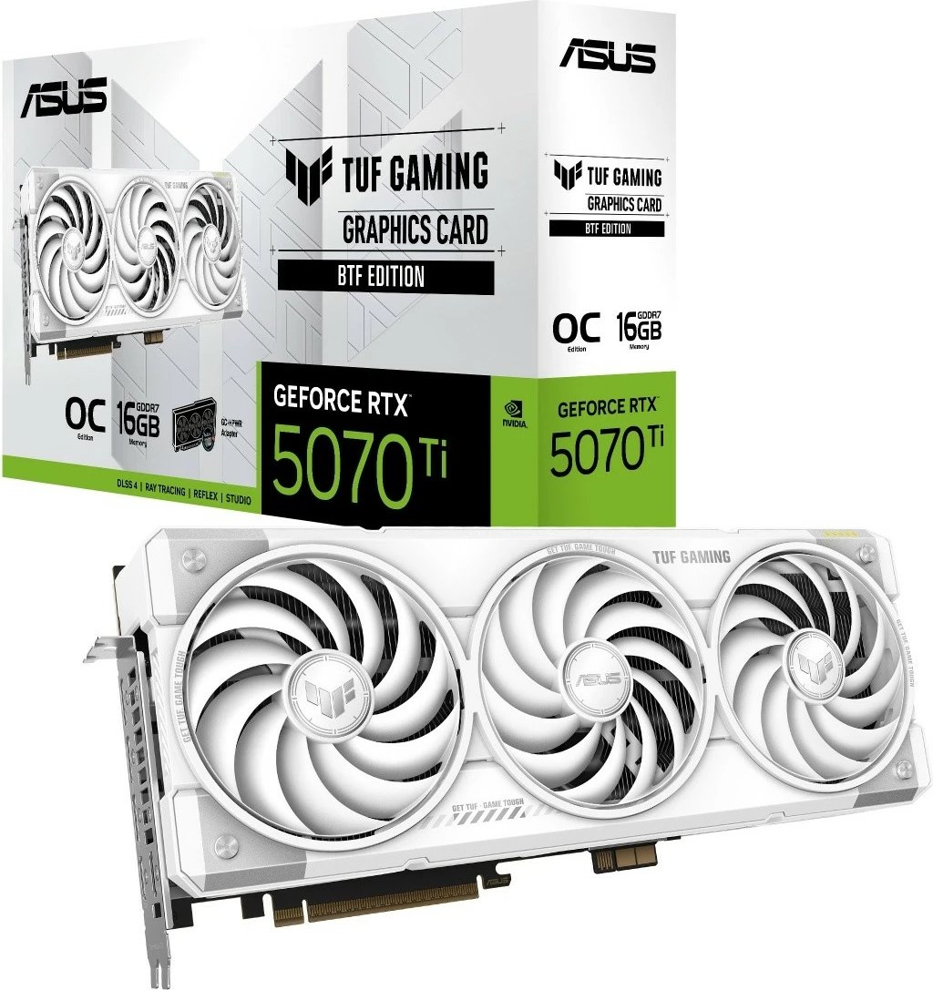 Kartelë grafike Asus TUF Gaming GeForce RTX 5070 Ti OC BTF 16GB GDDR7 256-bit PCIe 5.0 e bardhë