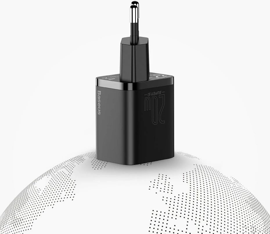 Karikues muri Baseus Super Si 1C, 20W, USB-C, me kabllo USB-C në Lightning 1m, Zi