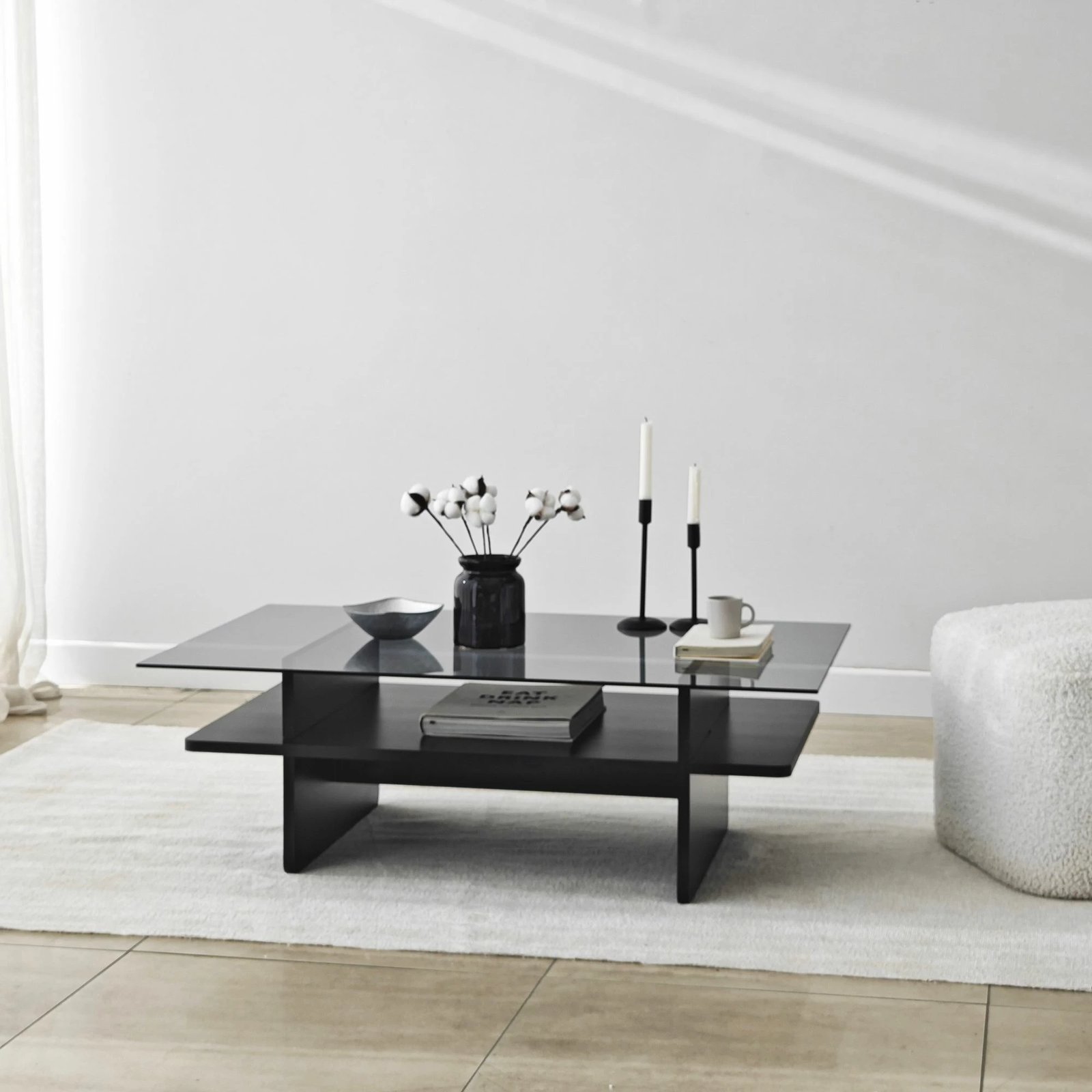 Tavolinë kafeje Hanah Home, Saga drejtkëndëshe, e zezë, fume