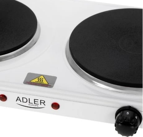 Sobë elektrike me 2 plita, Adler AD 6520, 2500 W, rregullim temperature 5-nivelesh, e bardhë
