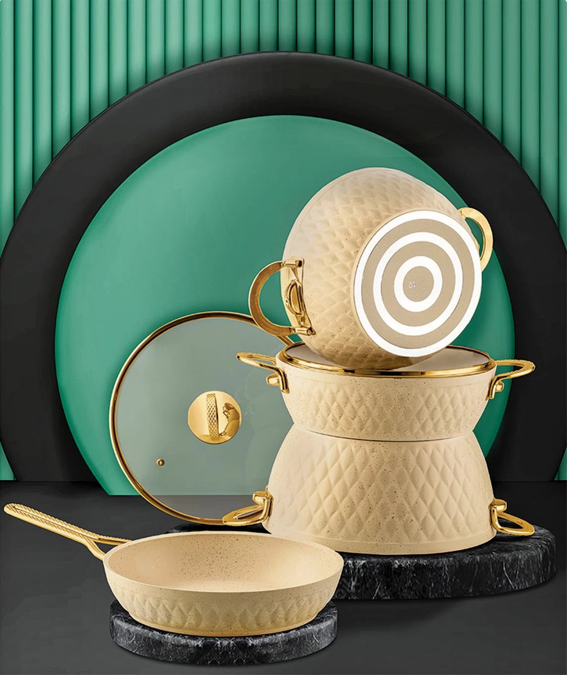 Set tenxheresh (7 copë), Hermia Concept, İnci6018, ngjyrë krem