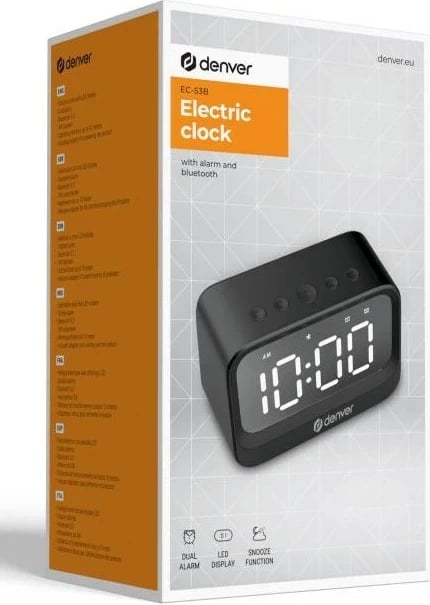 Orë alarmi digjitale Denver EC-53B, LCD, Bluetooth 5.3, e zezë