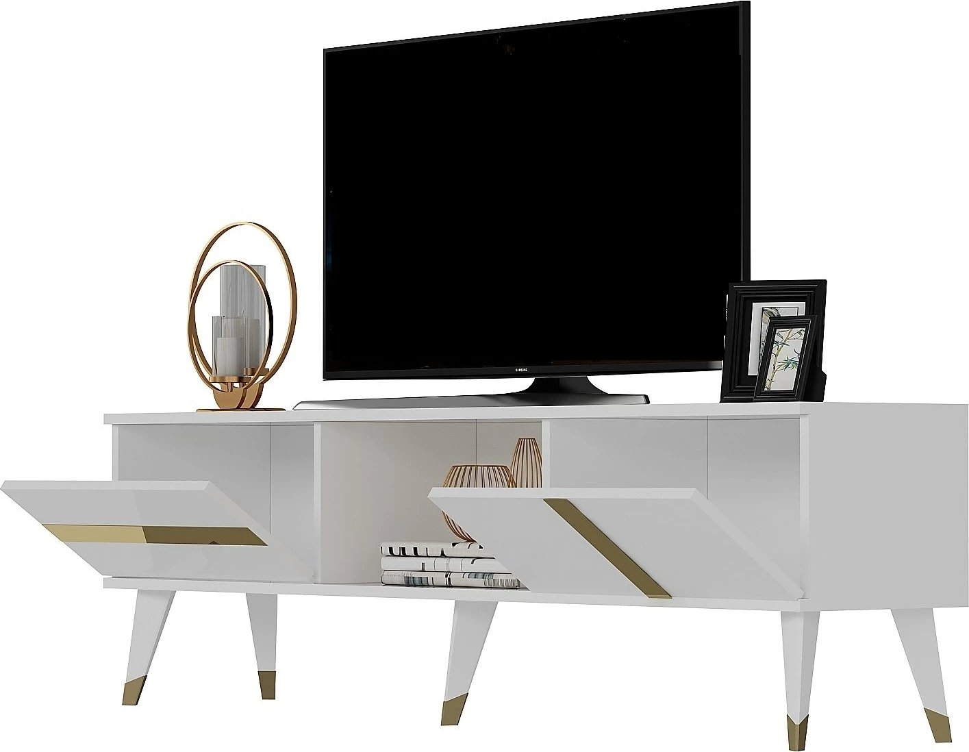 Komodë TV Hanah Home, Vania, e bardhë dhe ari