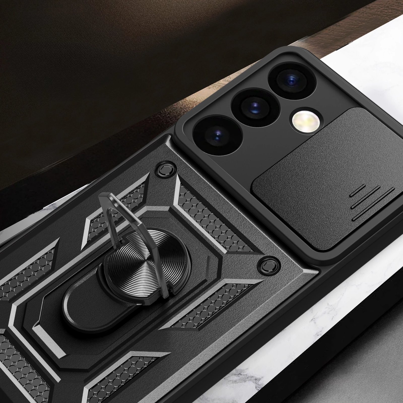 Mbështjellës Hurtel Hybrid Armor Camshield për Samsung Galaxy S24+, i zi