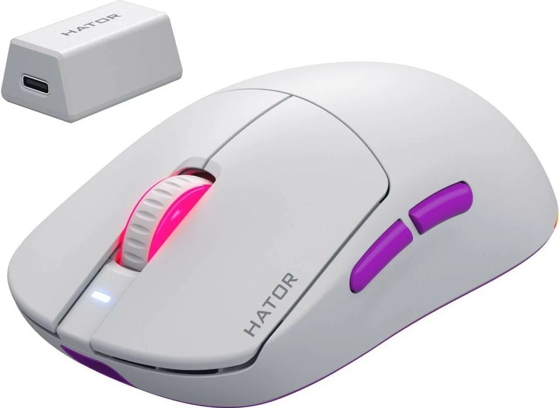 Maus gaming Hator Quasar 3 Ultra 8K, RGB, pa kabllo, i bardhë