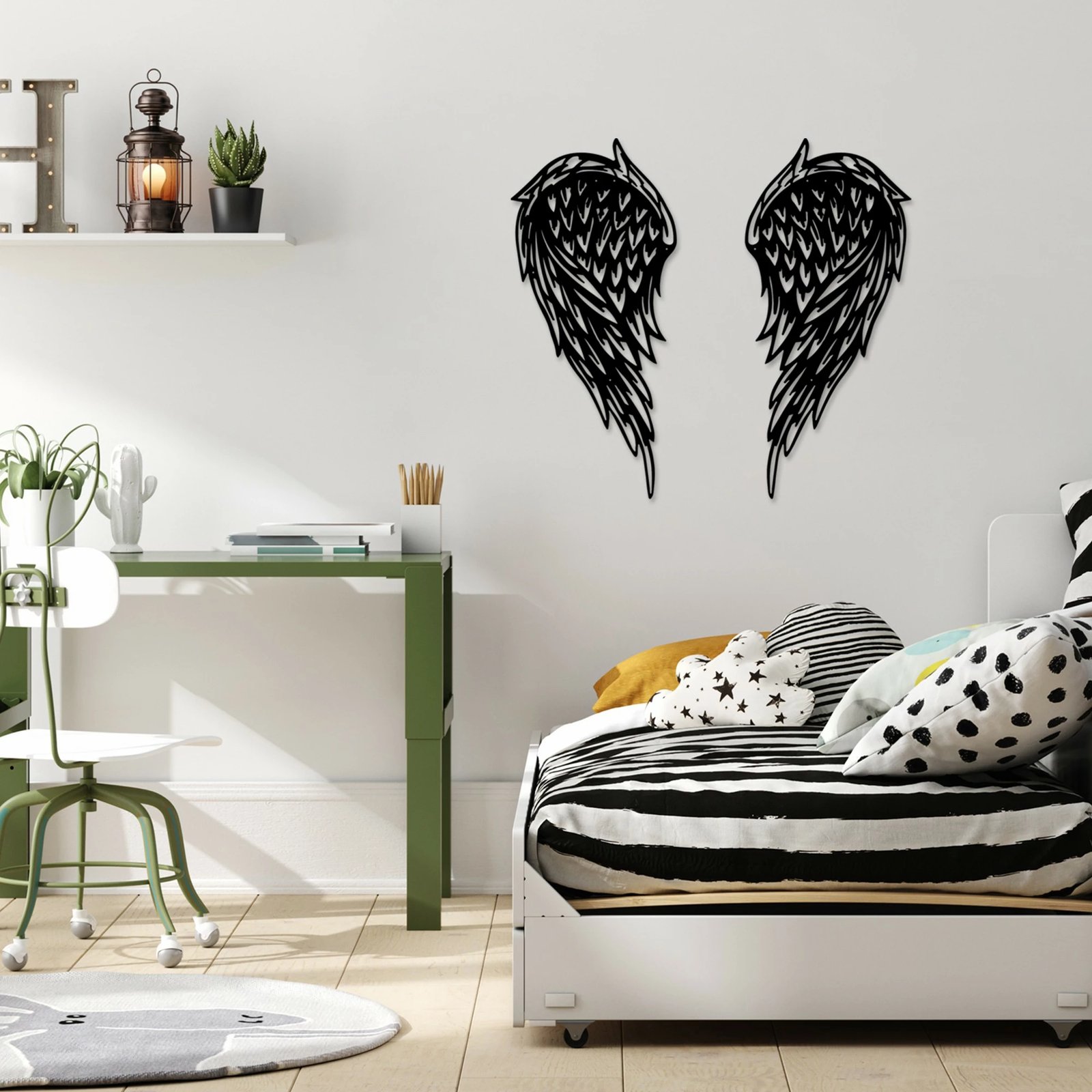 Aksesor dekorativ metalik për mur Wallity, Alato-1, 2 copë, ngjyrë e zezë