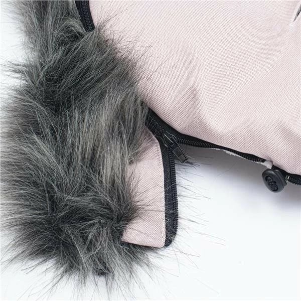 mbulesë dimri për karrocë NEW BABY me kapuç me gëzof sintetik, universale, e papërshkueshme nga uji dhe era, 90x49 cm, rozë e zbehtë