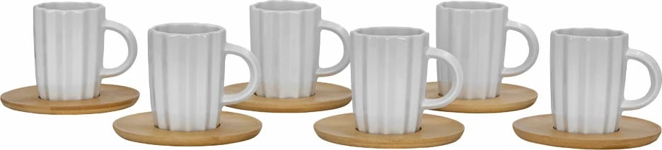 Set filxhanësh espresso Cactus, porcelan i bardhë, bambu natyrale, 6 copë, 32x28x7cm