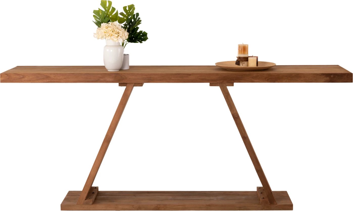 Konsolë prej druri teak, ngjyrë natyrale, 220x50x90 cm