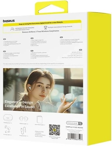 Kufje Baseus AirNora 3, True Wireless Stereo (TWS), Bluetooth, Jeshile
