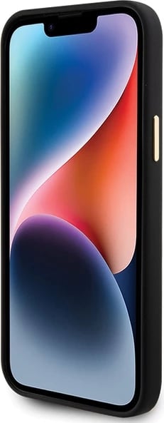 Mbështjellës Guess Silicone Logo Strass 4G për iPhone 15, i zi