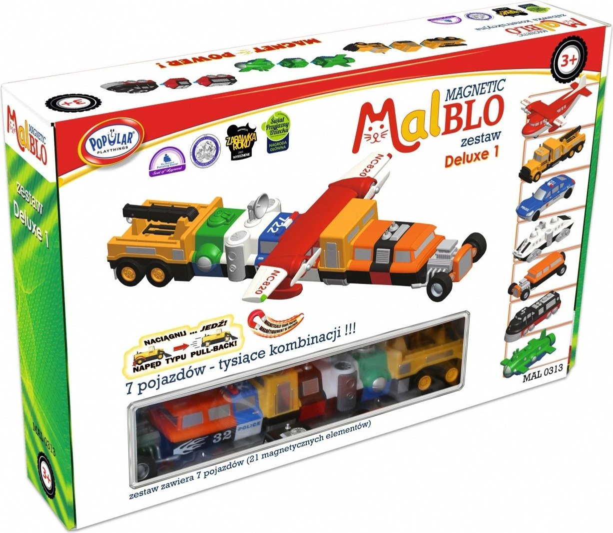 Set magnetik lodrash Malblo Deluxe Vehicles 1, 21 pjesë, shumëngjyrëshe