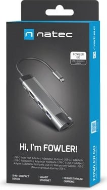 Docking station Natec Fowler Go NMP-1985, multiport USB-C, 2x USB 3.0, HDMI 4K, RJ45, Gri