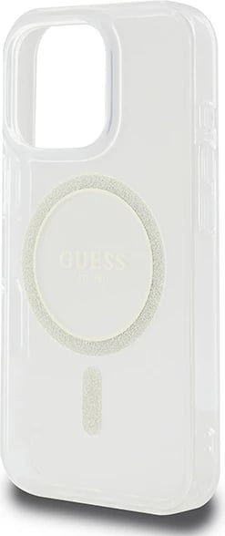 Mbështjellës Guess IML Glitter Circle MagSafe për iPhone 16 Pro Max, hardcase TPU/PC, kompatibil me MagSafe, transparent