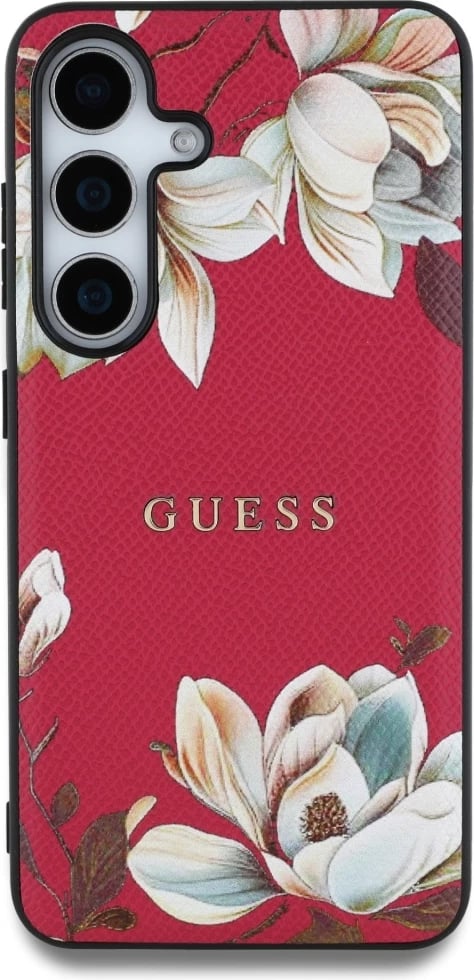 Mbështjellës Guess Grained Printed Flower Pattern MagSafe për Samsung Galaxy S25, Fuchsia
