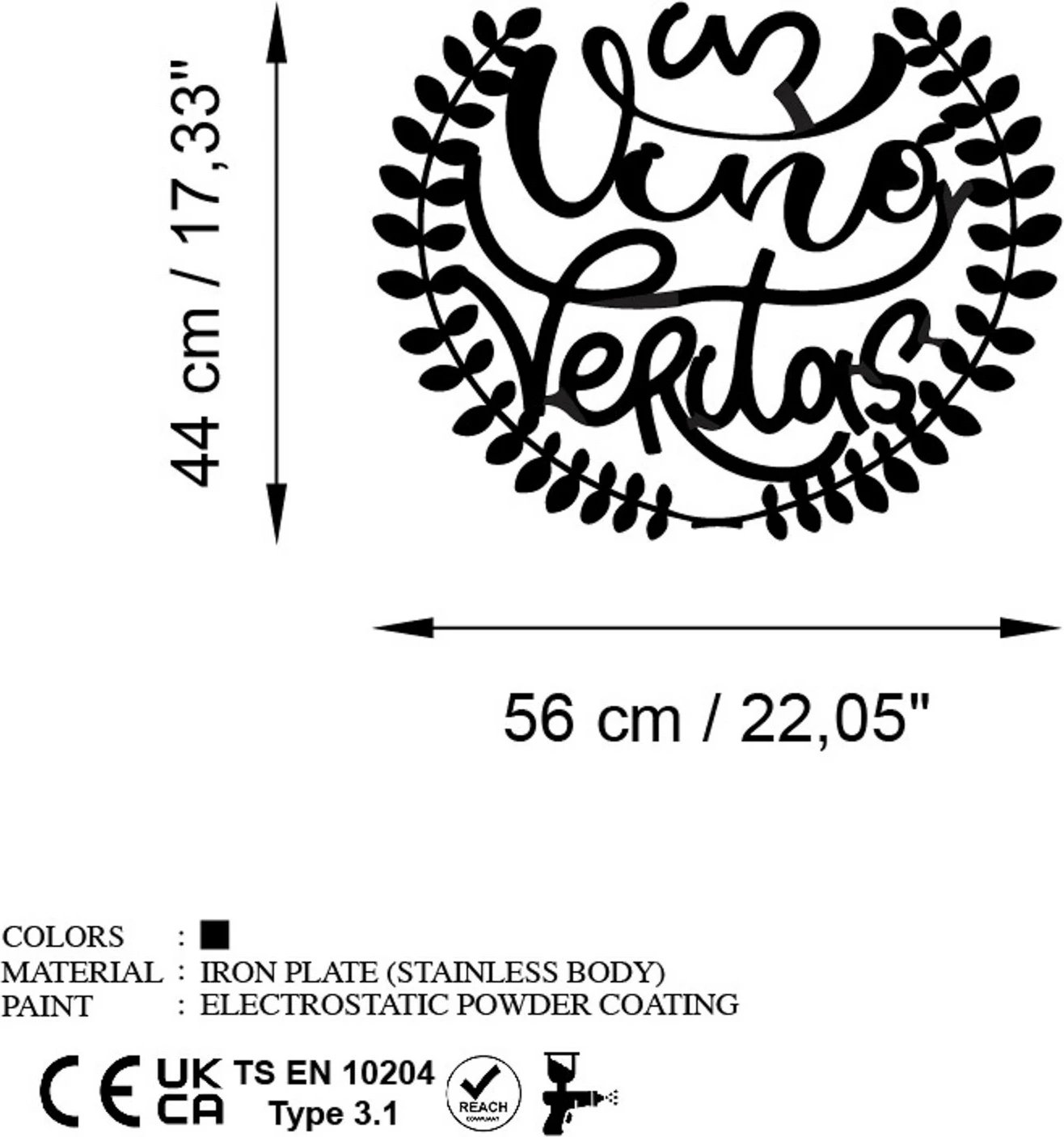 Aksesor dekorativ metalik për mur, Wallity, Veritas 4, ngjyrë e zezë, 56x44cm