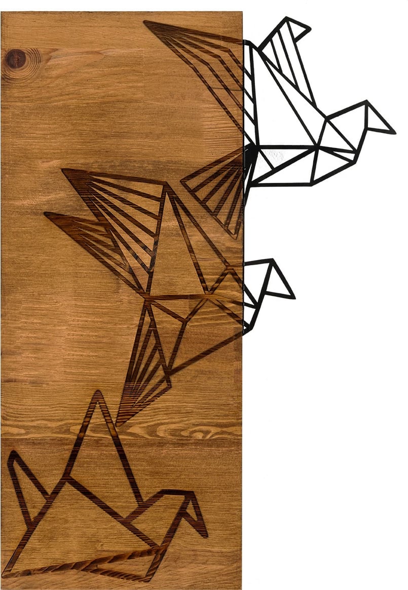 Aksesor dekorativ prej druri për mur, Wallity, Oragami