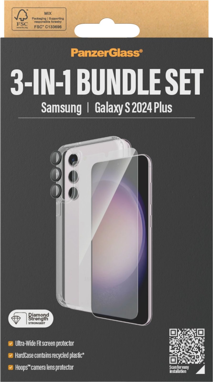 Mbështjellës PanzerGlass 3-in-1 për Samsung Galaxy S24 Plus, transparent