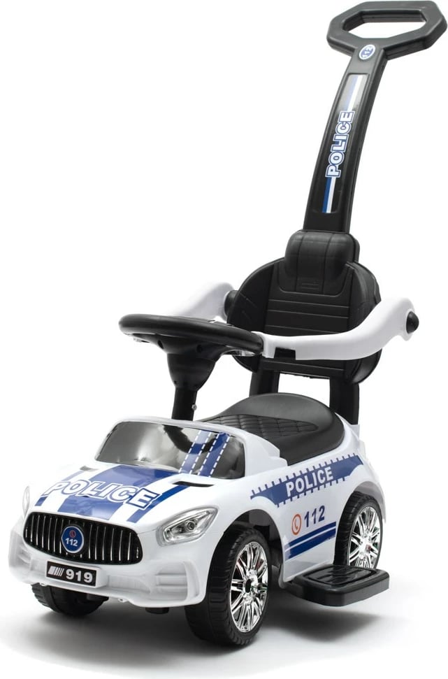 makinë shtytëse për fëmijë, Baby Mix, Police, me panel zanor dhe shufër drejtimi, 12m+, ngarkesë 25 kg, e bardhë