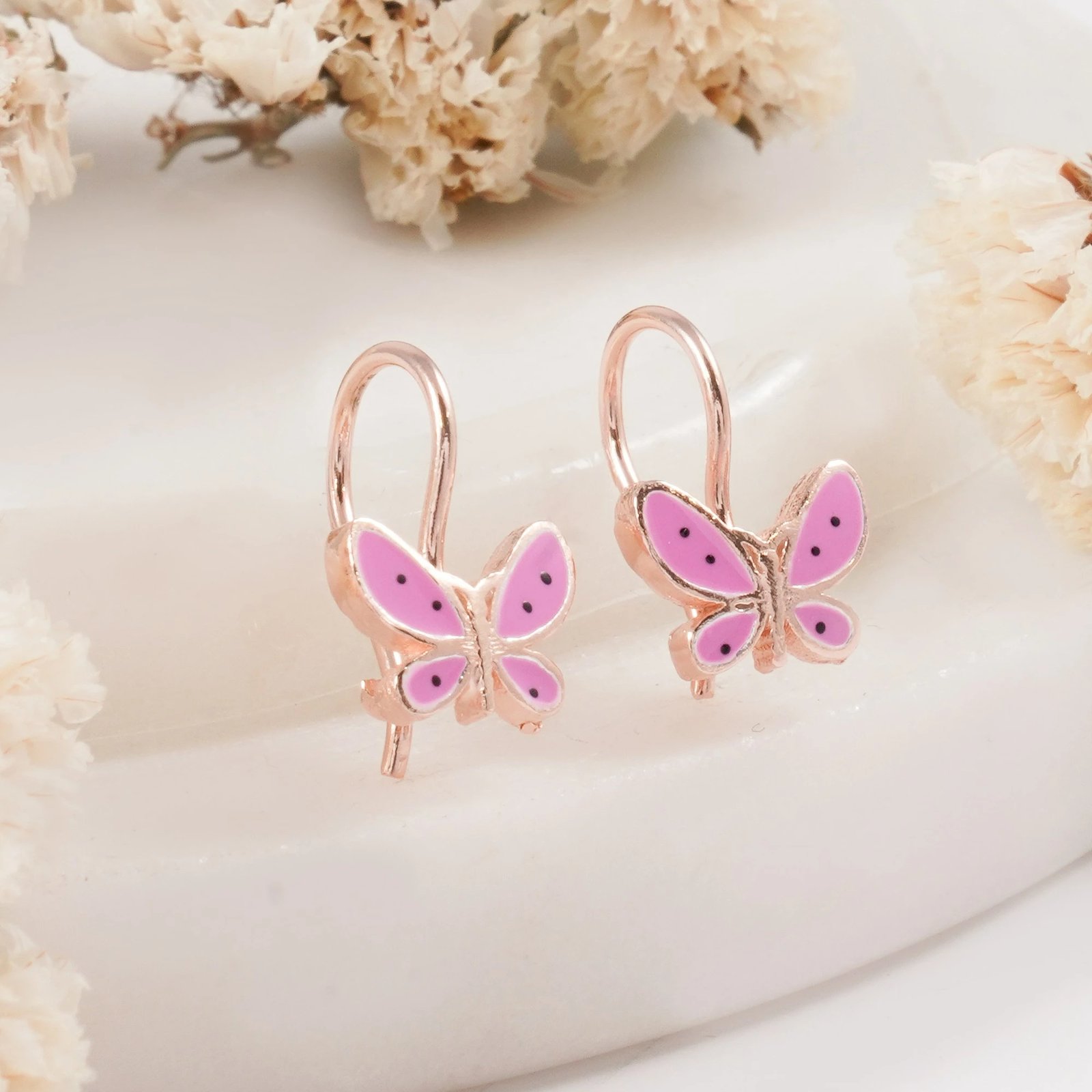 Vathë argjendi, flutura, ngjyrë fuchsia dhe ari rozë, Jumeon, 10712FUSYA