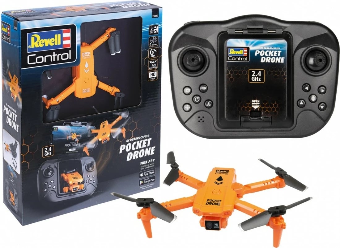 Dron Revell RC Pocket Drone, me telekomandë, kamerë 720p, portokalli/zi