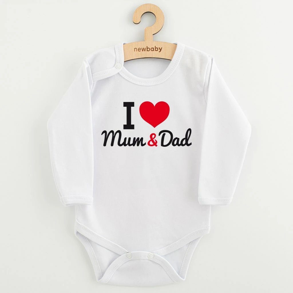 Body për bebe, New Baby, I Love Mum and Dad, me mëngë të gjata, 100% pambuk, madhësia 56 (0-3m), e kuqe