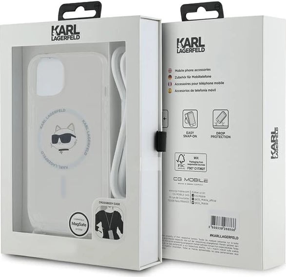 Mbështjellës Karl Lagerfeld IML Choupette Head & Cord MagSafe për iPhone 13/14/15, Transparent