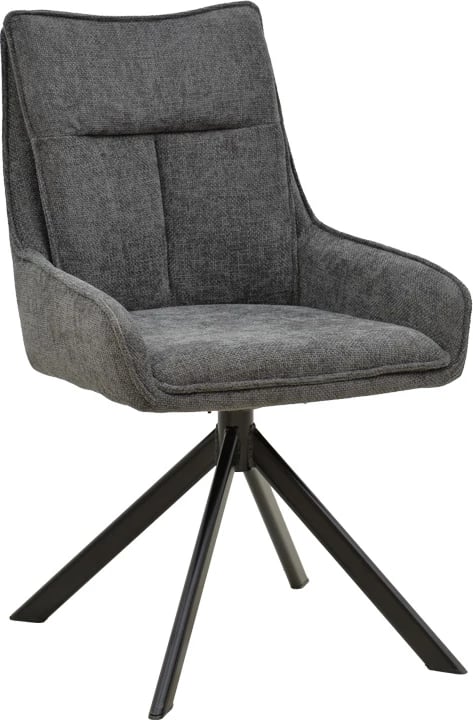 Karrige me mbështetëse Konelian, material tekstili ngjyrë gri e errët, këmbë metalike të zeza, 54x63x88cm (set prej 2 copash)