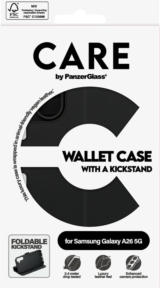 Mbështjellës PanzerGlass CARE Feature Wallet Case për Samsung Galaxy A26 5G, i zi