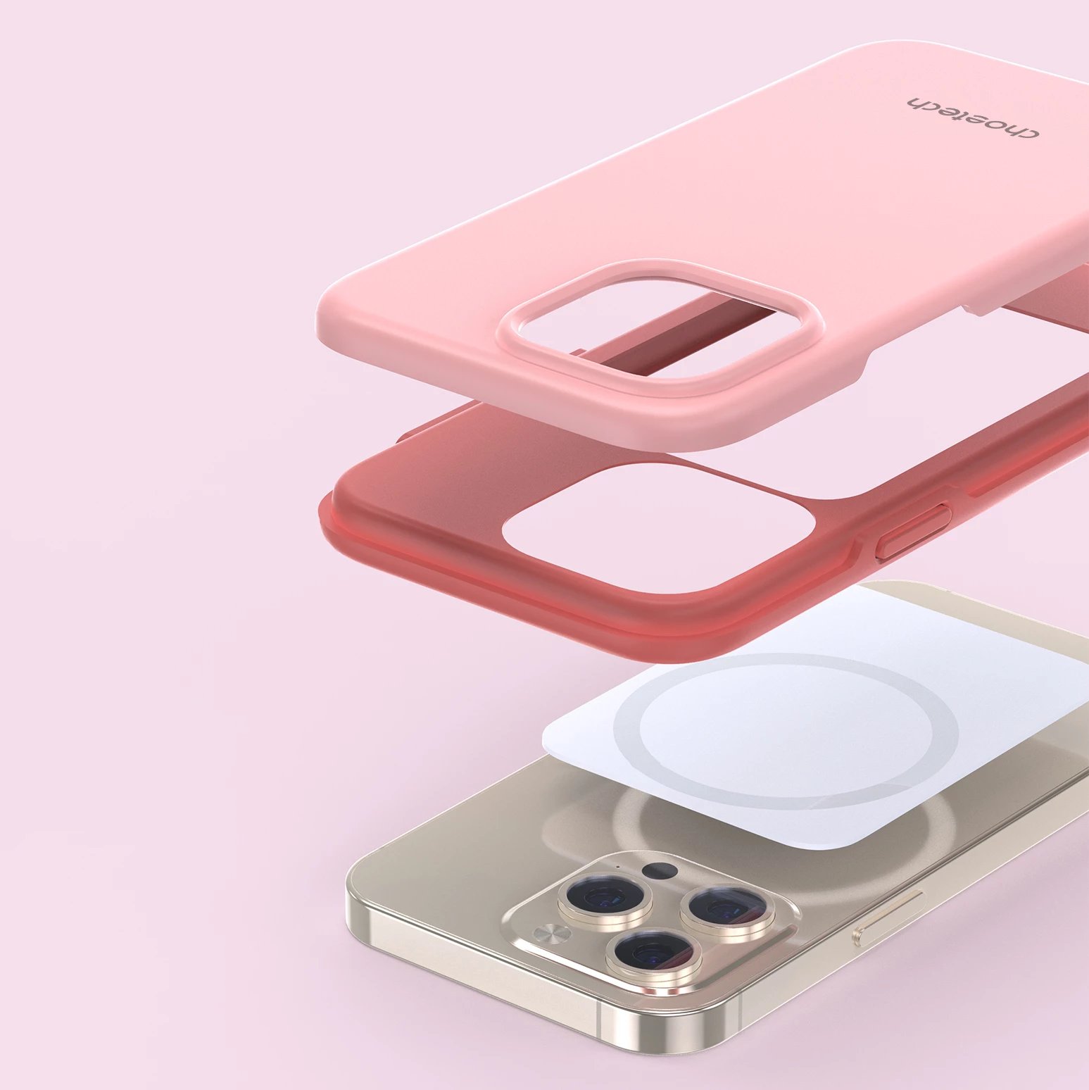 Mbështjellës Choetech PC0114-MFM-PK për iPhone 13 Pro Max, Made For MagSafe, Rozë