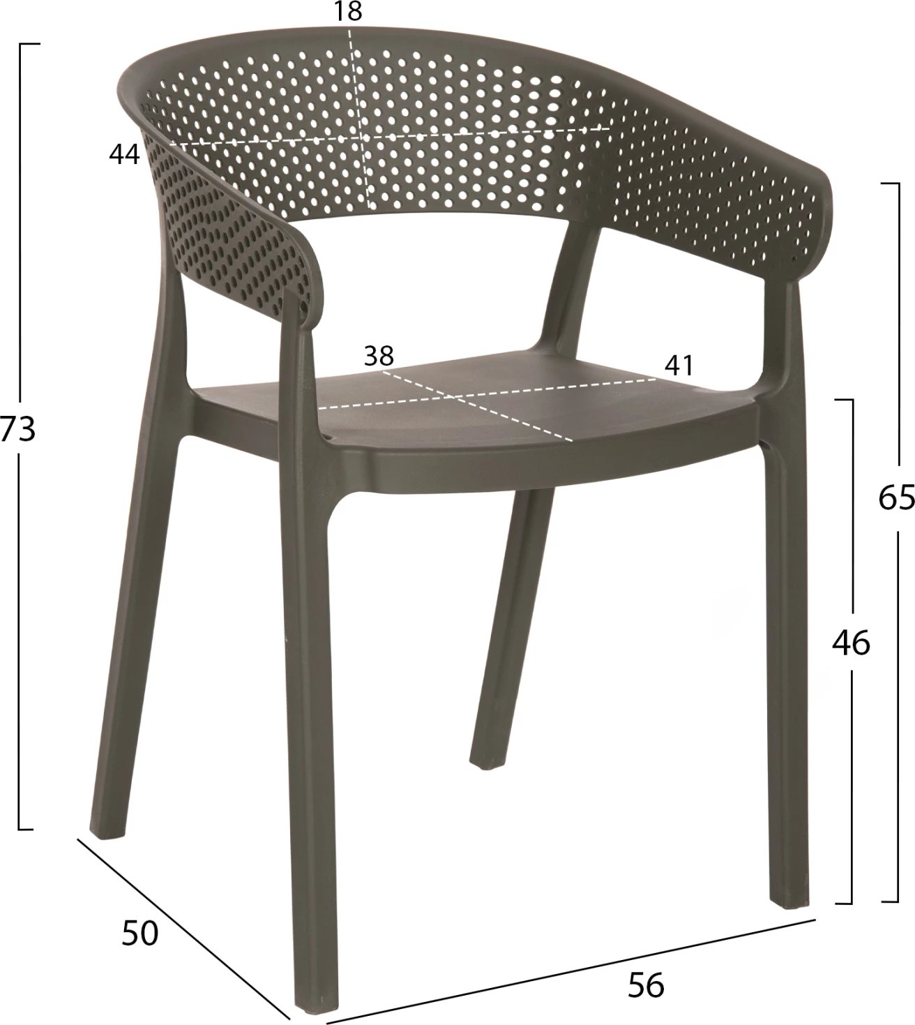 Karrige polipropileni e perforuar FH5941.07 ngjyrë ulliri e errët 53,5x50,5x73Hcm
