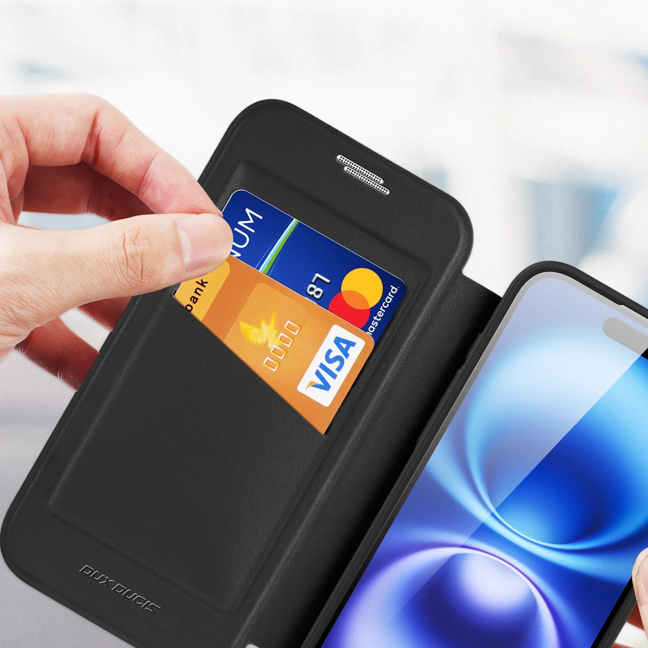 Mbështjellës Dux Ducis Skin X Pro për iPhone 17, me portofol, MagSafe, e zezë