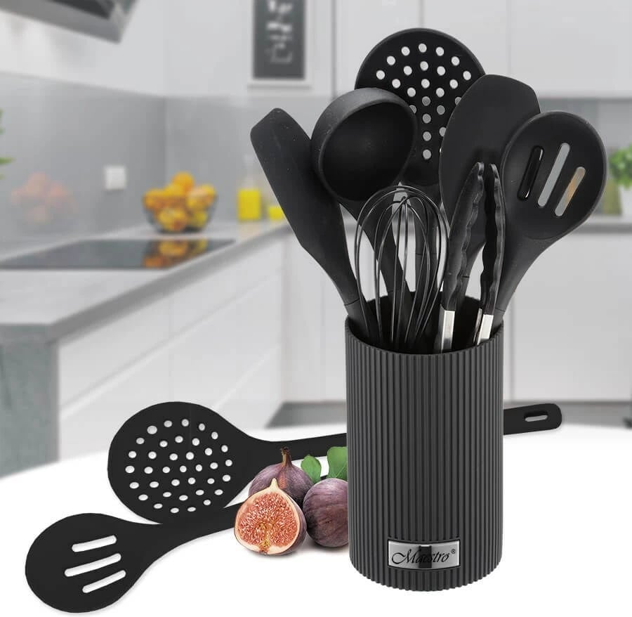 Set veglash kuzhine Maestro MR-1542-BLACK, 8 pjesë, Silikon, Zi