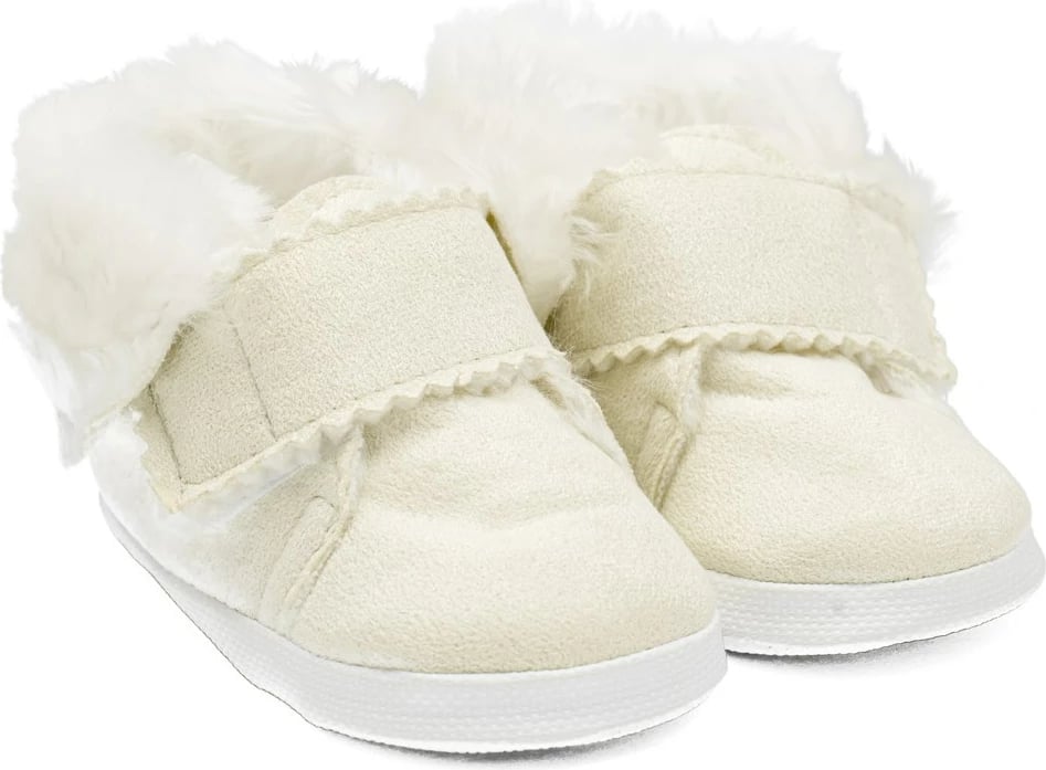 Papuçe dimri bebe, New Baby, 3–6 muaj, shtresë fleece, velcro, shollë e hollë PVC, bezhë