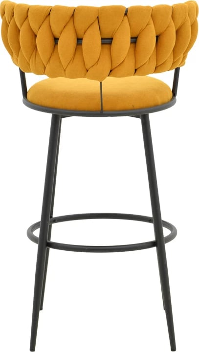 Karrige për bar Alkia, set prej 2 copë, material stof i verdhë, këmbë metalike të zeza, 50x56x95cm