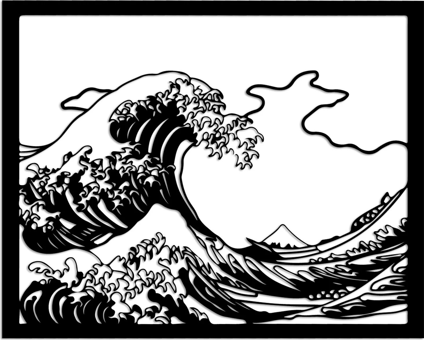 Aksesor dekorativ metalik për mur, Wallity Hokusai, ngjyrë e zezë, 56x45cm