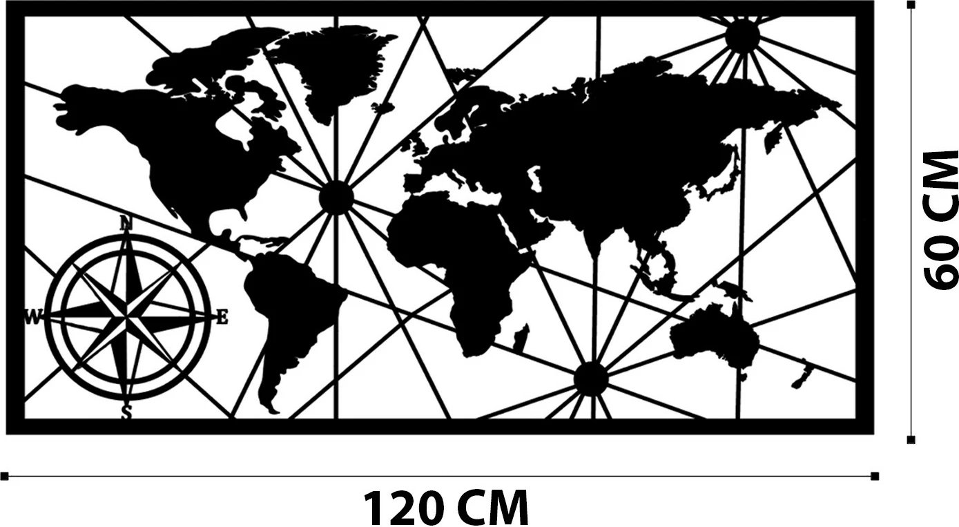 Aksesor dekorativ metalik për mur, hartë bote, Wallity, madhësi e madhe