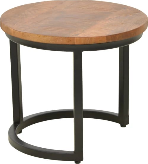 Set tavolinash kafeje Frina, dru mango, ngjyrë arre, këmbë metalike të zeza, 3 copë