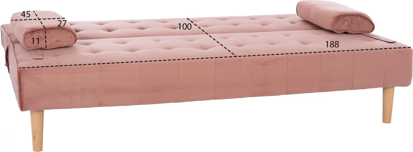 Shtrat divan WANDA FH3149.12 me kadife ngjyrë mollë të kalbur 188x83x83 cm