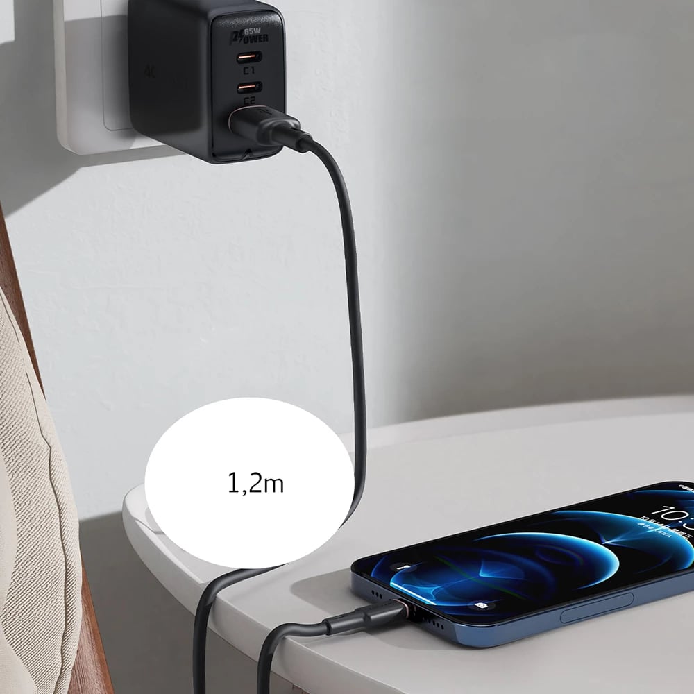 Kabllo Acefast C2-04, USB në USB Type-C, 1.2m, 3A, Bardhë