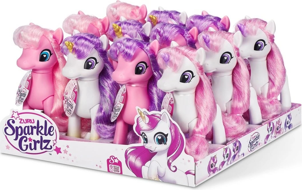 Set figurina unicorn Sparkle Girlz ZURU, 12 copë, plastikë, rozë/vjollcë