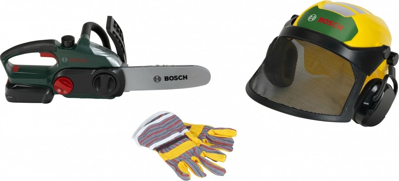 Set pylltari lodër, Klein Bosch 8197, sharrë me drita e zëra me bateri AA, helmetë e rregullueshme me vizor, doreza, shumëngjyrëshe, set